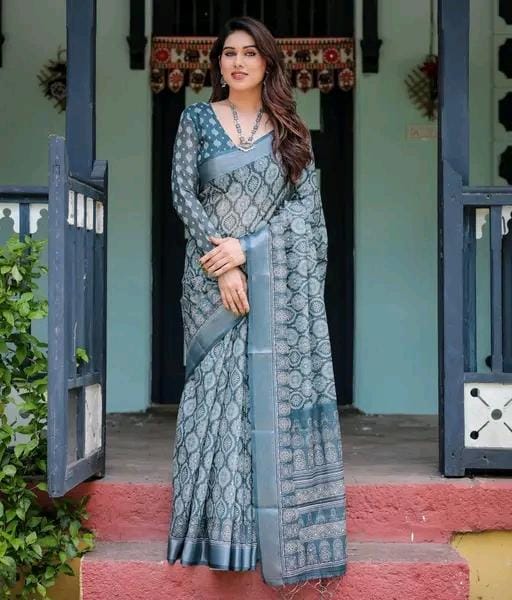 Sophisticated cotton linen saree