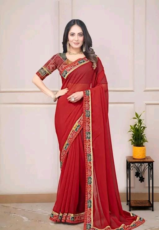 Fancy georgette plain saree with blouse