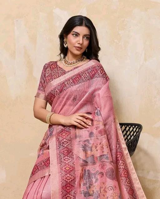 Fancy women print printed silk saree with blouse