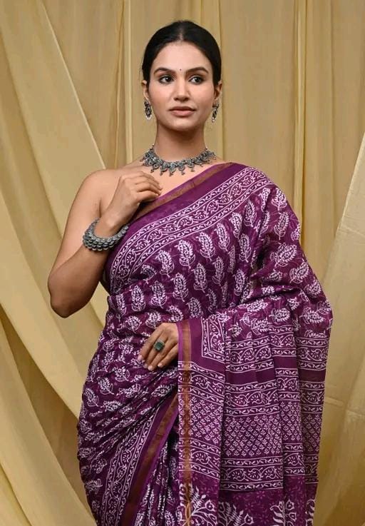 Jaipuri hand block printed soft cotton saree