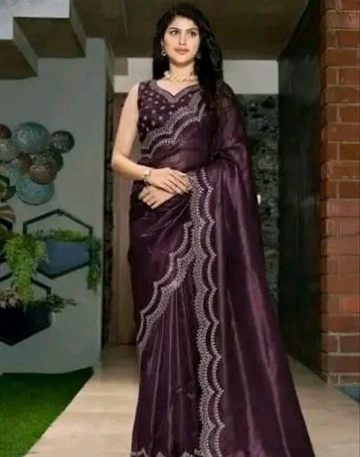 Women fancy new party wear twill net purpule sarees