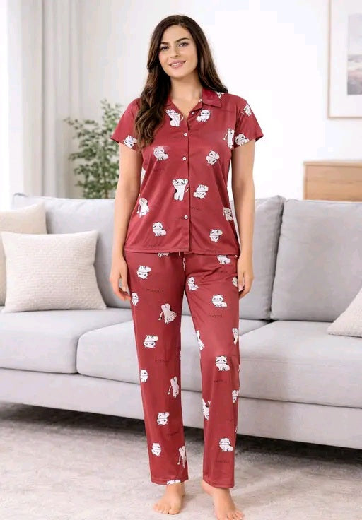 Women night suit set/co-rd set top and pajama set