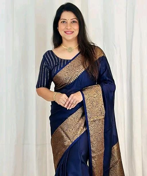 Royal banarasi soft semi silk saree with blouse piece for womens