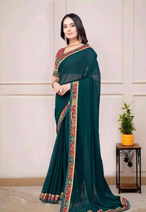 Fancy georgette plain saree with blouse