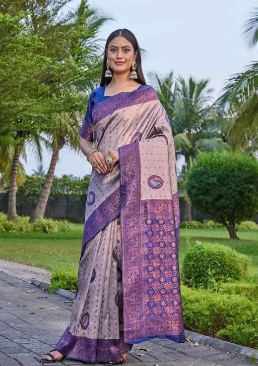 Woven srlf design pista colour banarasi saree
