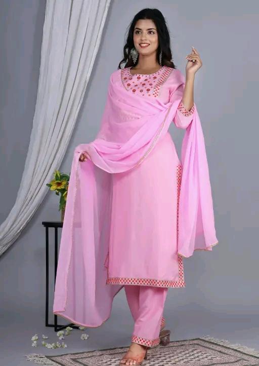 LVISH CRAFTS Women Rayon A-line Embroidred Long Kurti With Palazzos and Dupatta Set