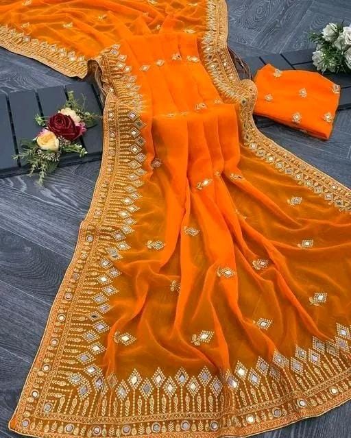 Embroidery mirror saree