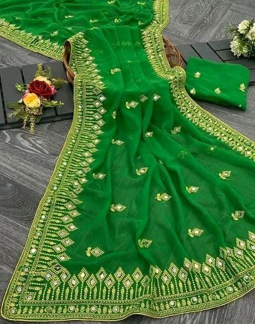 Embroidery mirror saree