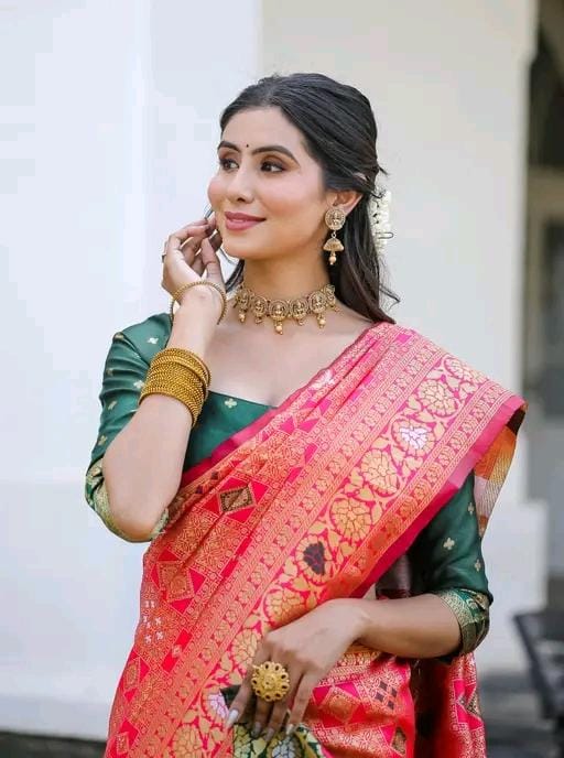 Fancy women cotton silk saree with blouse