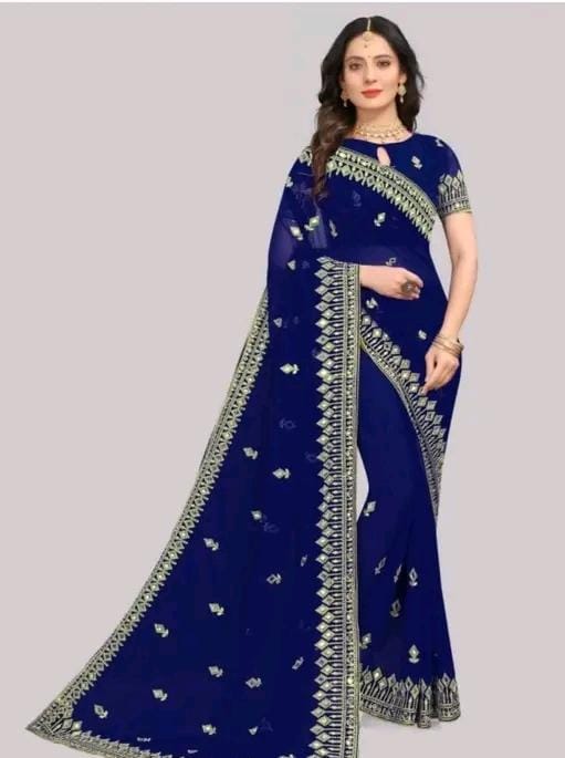 Embroidery mirror saree