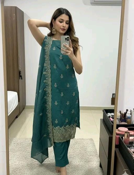 Vichitra silk salwar suit dupatta set