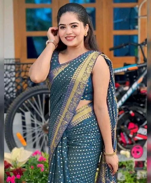 Designer jacquard saree with golden zari blouse