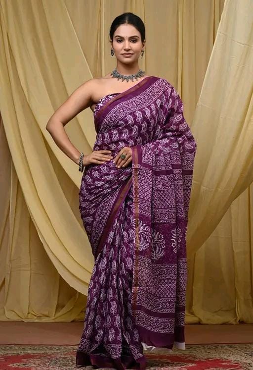 Jaipuri hand block printed soft cotton saree