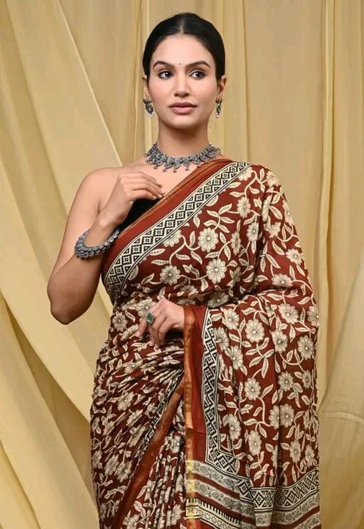 Jaipuri hand block printed soft cotton saree
