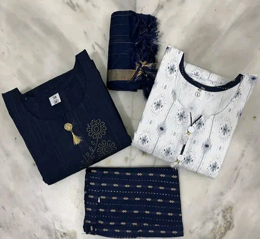 Blue & white priented cotton kurta