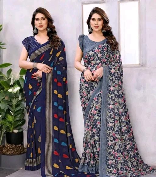 Daily wear georgette saree with blouse (pack of 2)