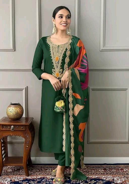Women fancy green rayon kurta