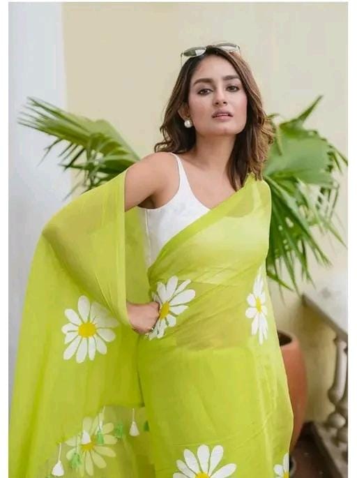 Floral linen printed saree for women