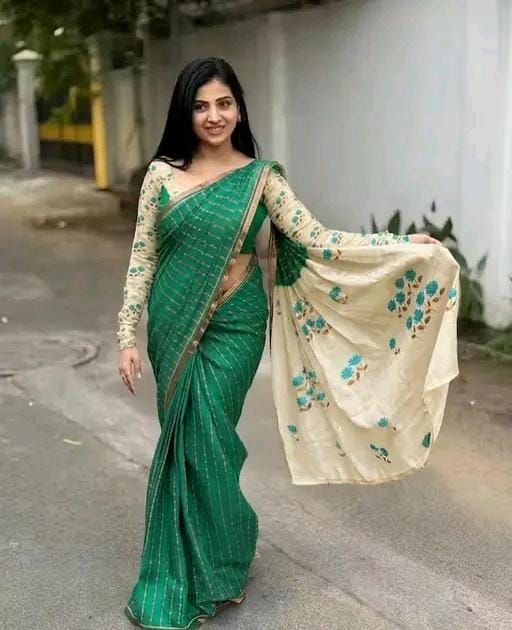 Women 's linen cotton saree party daily
