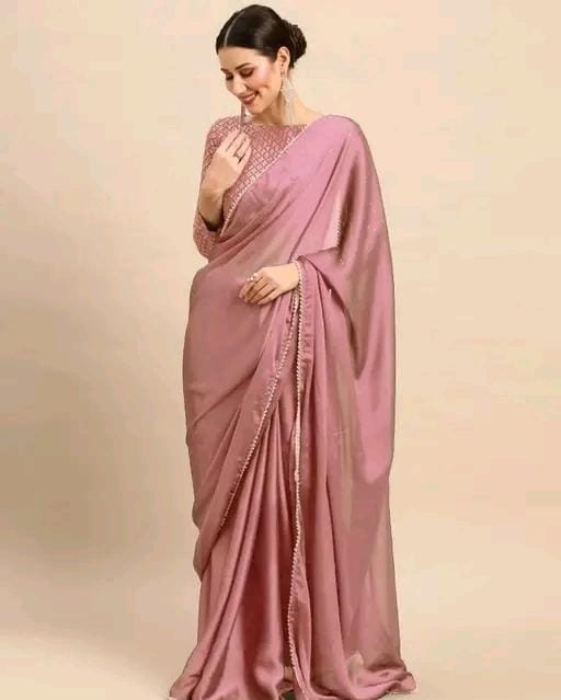 Trendy satin silk fabric saree with embroideryvpattern blouse