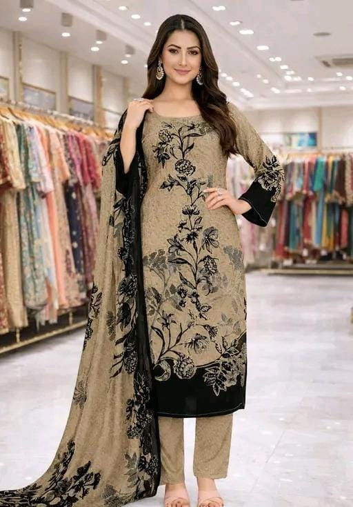 Women print creps suit & dress materials with dupatta