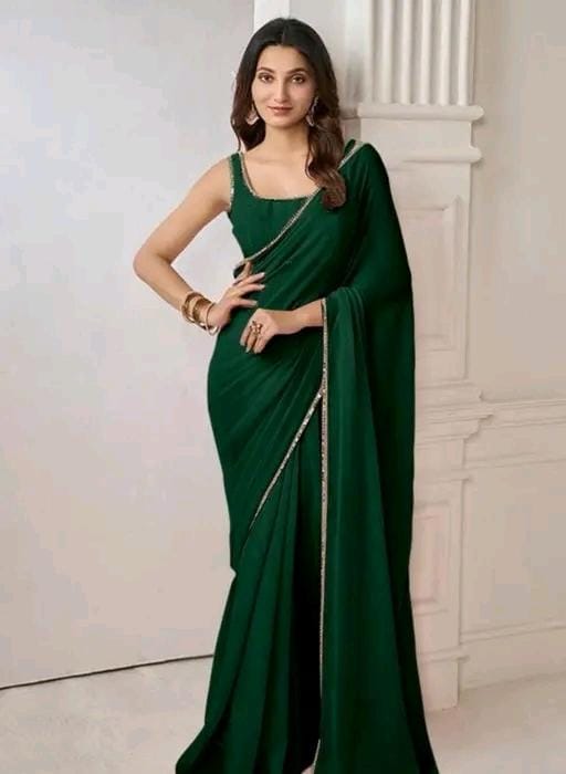 Women stylish pink colour plain pure fox georgette fabrics saree