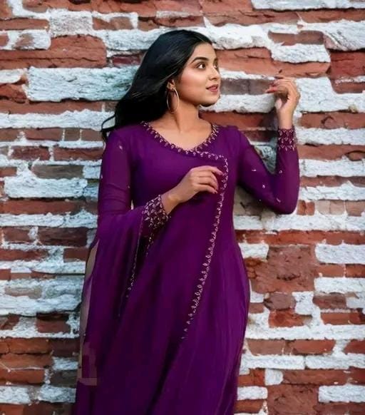 Parple anarkali kurti bembroidered dupatta for women