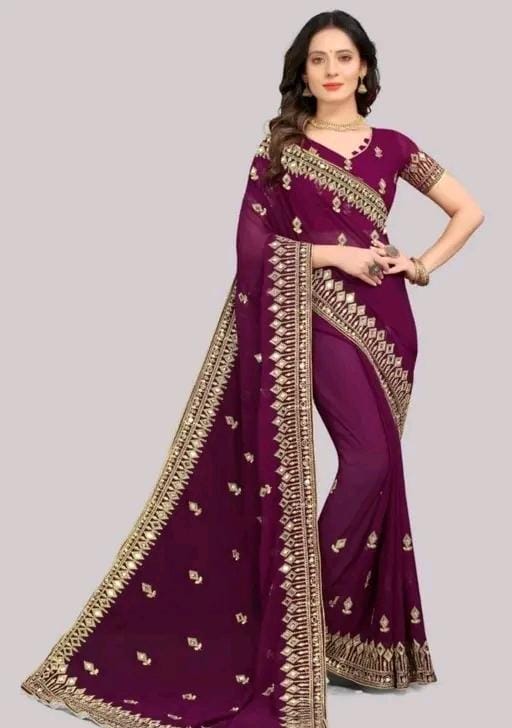 Embroidery mirror saree