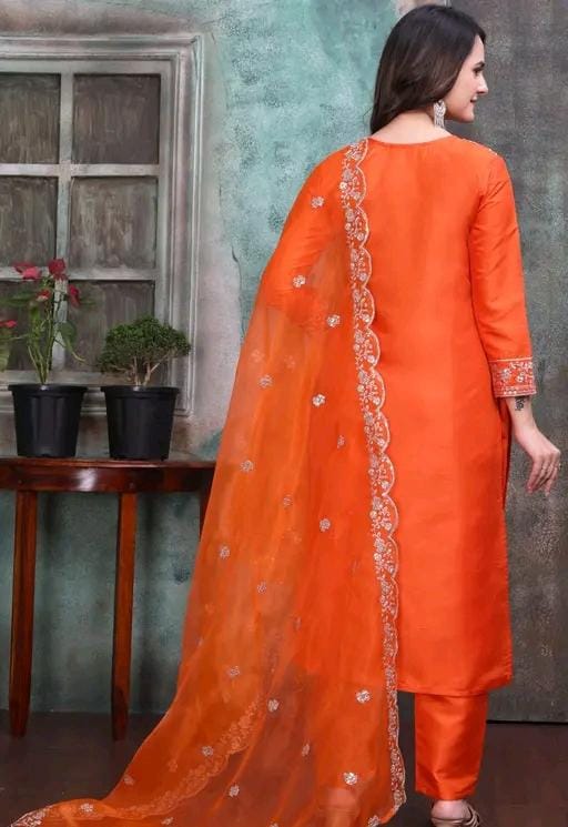 Rayon slub embroidered kurta set with dupatta