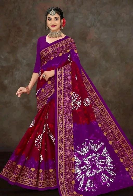 Women printed pure cotton saree with floral design