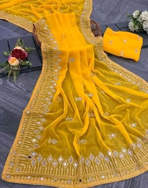 Embroidery mirror saree