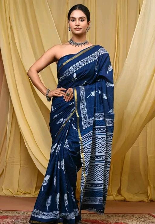 Women fancy elegant cotton mulmul saree with luxury zari border