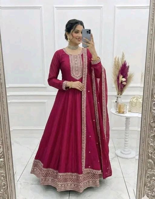 Presenting new high vichitra silkgown with dupatta set