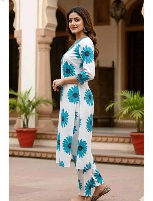 Women printed emnroidery gala kurti set with bottomwear