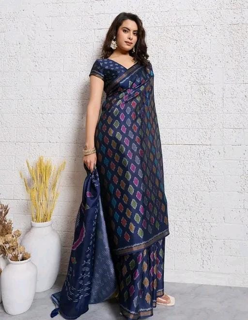 Miwa nevy woven printed art silk saree for women