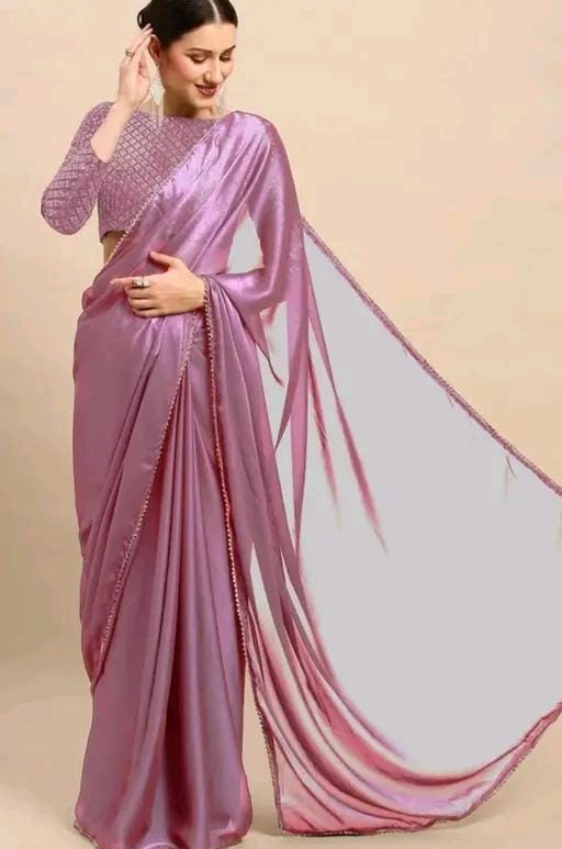 Trendy satin silk fabric saree with embroideryvpattern blouse