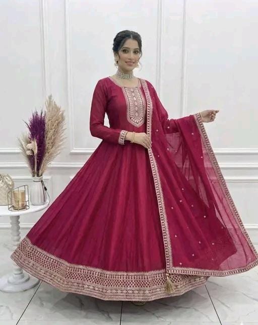 Presenting new high vichitra silkgown with dupatta set