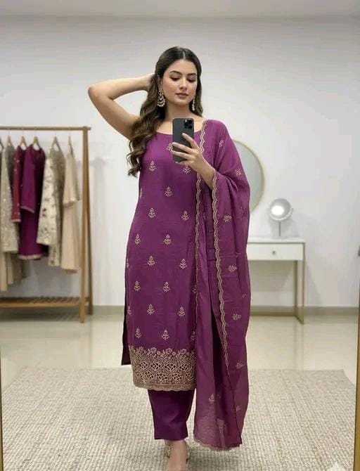 Vichitra silk salwar suit dupatta set