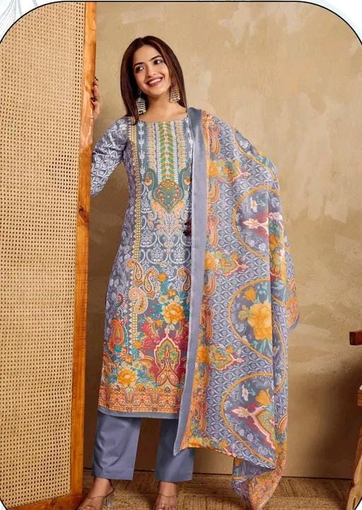 New printed suit with floral design pure cotton