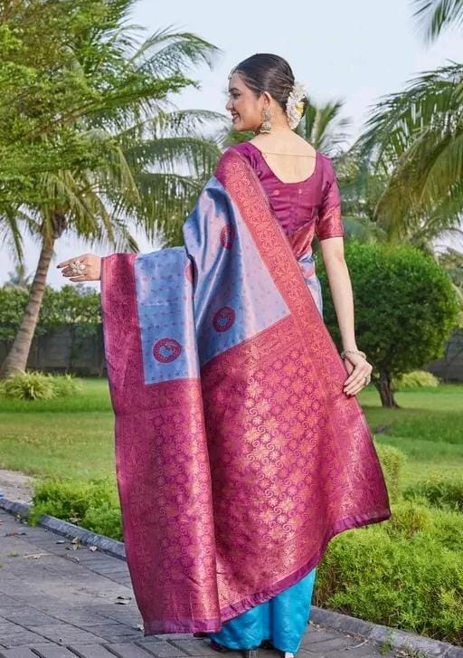 Woven srlf design pista colour banarasi saree
