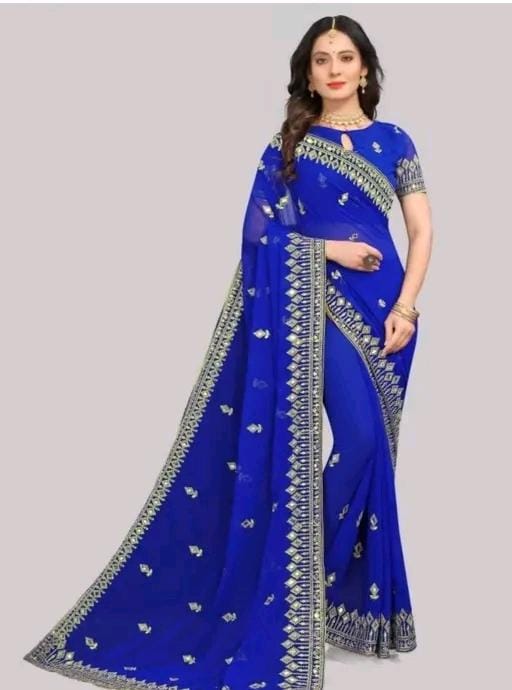 Embroidery mirror saree
