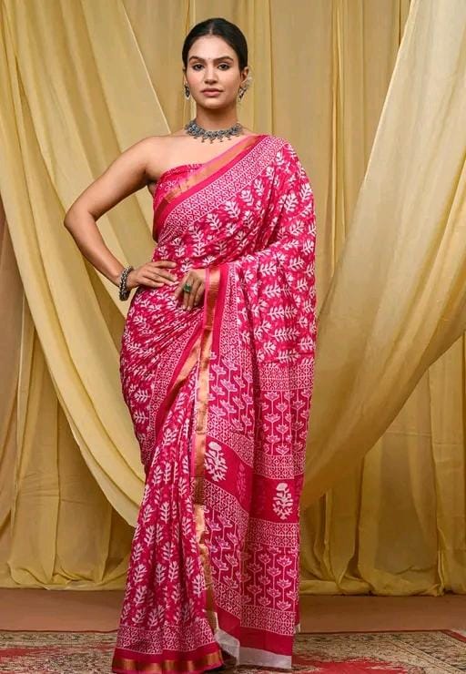 Women fancy elegant cotton mulmul saree with luxury zari border