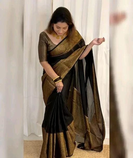 Royal banarasi soft semi silk saree with blouse piece for womens