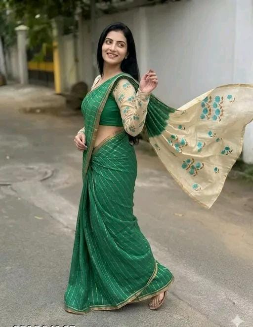 Women 's linen cotton saree party daily