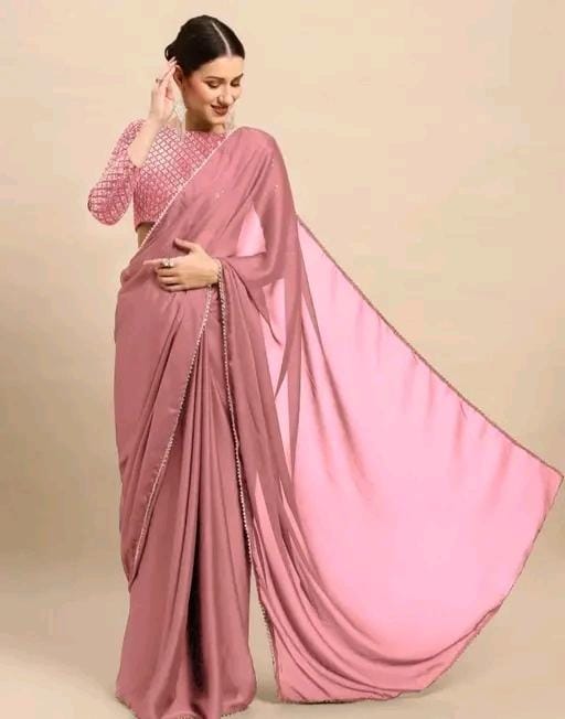 Trendy satin silk fabric saree with embroideryvpattern blouse