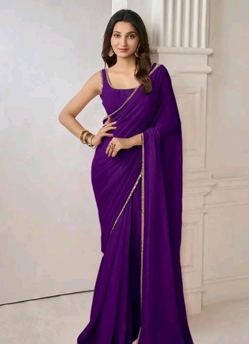 Women stylish pink colour plain pure fox georgette fabrics saree