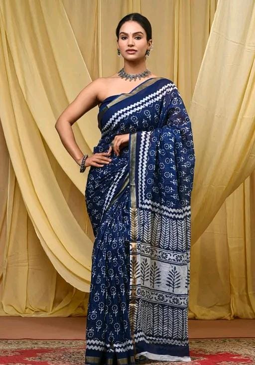 Cotton mulmul sari with zari border