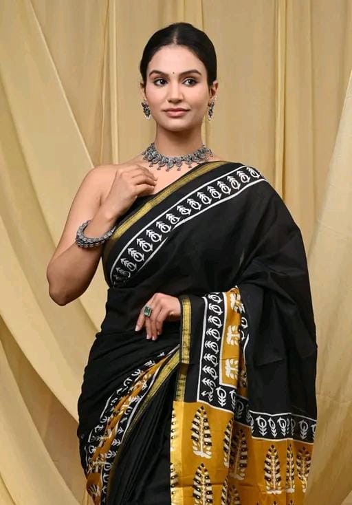 Jaipuri hand block printed soft cotton saree