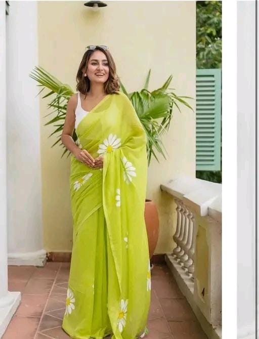 Floral linen printed saree for women