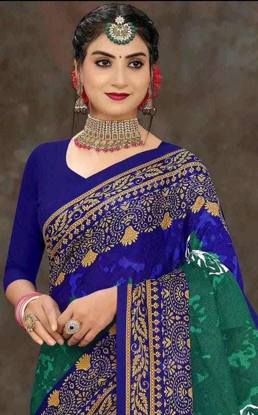 Women printed pure cotton saree with floral design